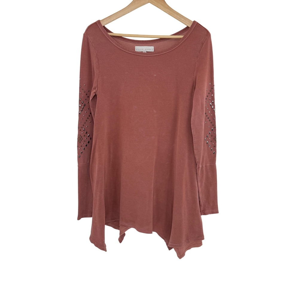 Kelly Renee Long Sleeve Studded Tunic Top Shirt Dusty Rose Size S P See Photos